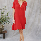 ANTIBES puff sleeve caftan in lightweight gauze - lipstick