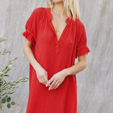 ANTIBES puff sleeve caftan in lightweight gauze - lipstick