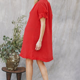ANTIBES puff sleeve caftan in lightweight gauze - lipstick