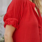 ANTIBES puff sleeve caftan in lightweight gauze - lipstick