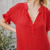 ANTIBES puff sleeve caftan in lightweight gauze - lipstick