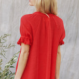 ANTIBES puff sleeve caftan in lightweight gauze - lipstick