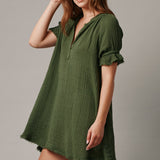 ANTIBES puff sleeve caftan in lightweight gauze - moss