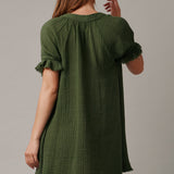 ANTIBES puff sleeve caftan in lightweight gauze - moss