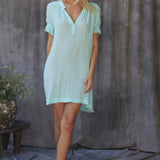 ANTIBES puff sleeve caftan in lightweight gauze - ocean