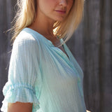 ANTIBES puff sleeve caftan in lightweight gauze - ocean