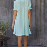 ANTIBES puff sleeve caftan in lightweight gauze - ocean