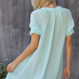 ANTIBES puff sleeve caftan in lightweight gauze - ocean