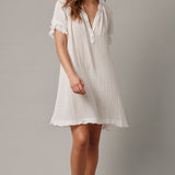 ANTIBES puff sleeve caftan in lightweight gauze - white