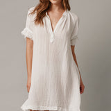 ANTIBES puff sleeve caftan in lightweight gauze - white