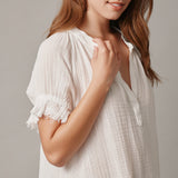 ANTIBES puff sleeve caftan in lightweight gauze - white