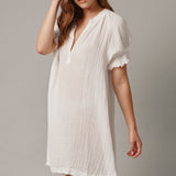 ANTIBES puff sleeve caftan in lightweight gauze - white