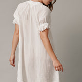 ANTIBES puff sleeve caftan in lightweight gauze - white