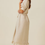 BEACHWOOD CANYON ruffle bottom wrap dress in naked - sand