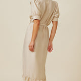 BEACHWOOD CANYON ruffle bottom wrap dress in naked - sand