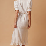 BEACHWOOD CANYON ruffle bottom wrap dress in naked - white