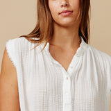 FEZ W/BUTTONS sleeveless caftan in lightweight gauze - white