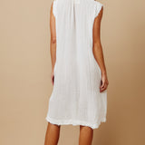 FEZ W/BUTTONS sleeveless caftan in lightweight gauze - white