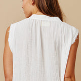 FEZ W/BUTTONS sleeveless caftan in lightweight gauze - white