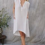 FEZ sleeveless caftan in lightweight gauze - white
