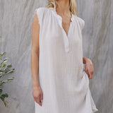 FEZ sleeveless caftan in lightweight gauze - white
