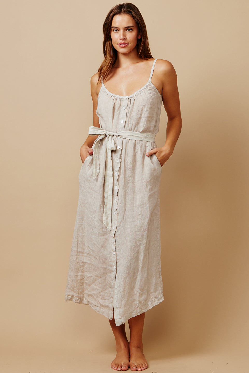 MAJORCA button down maxi in linen - natural P/S MAJORCA button down maxi in linen - natural P/S
