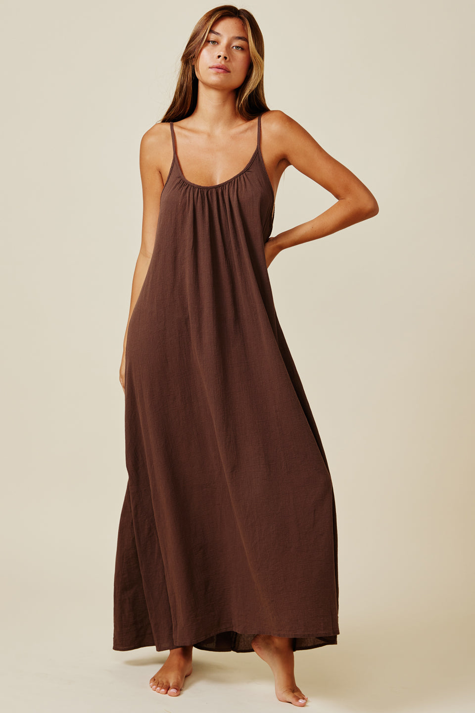 Low Back Maxi Dress - TULUM - Chocolate 9seed | Official Online Store Low Back Maxi Dress - TULUM - Chocolate 9seed | Official Online Store
