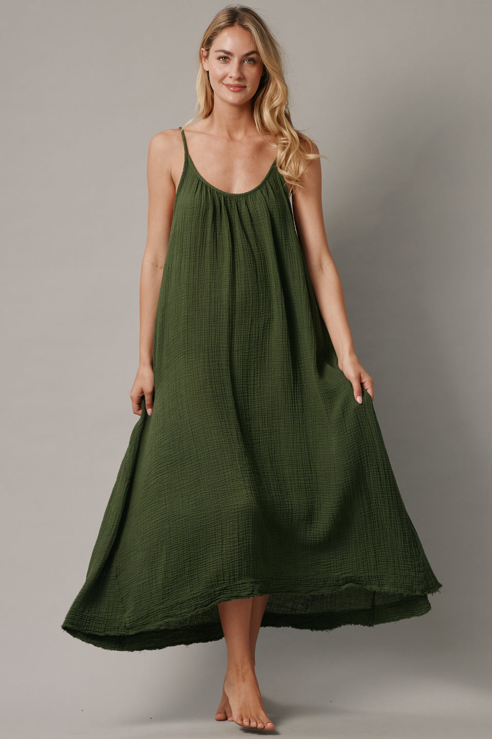 Low Back Maxi Dress - TULUM lightweight gauze - Moss Low Back Maxi Dress - TULUM lightweight gauze - Moss