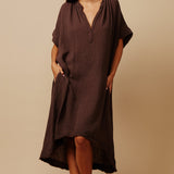 TUNISIA short sleeve caftan in lightweight gauze - chocolate