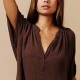 TUNISIA short sleeve caftan in lightweight gauze - chocolate