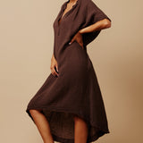 TUNISIA short sleeve caftan in lightweight gauze - chocolate