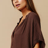 TUNISIA short sleeve caftan in lightweight gauze - chocolate
