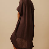 TUNISIA short sleeve caftan in lightweight gauze - chocolate