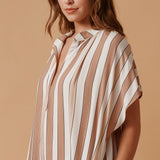TUNISIA short sleeve caftan - coffee stripe print