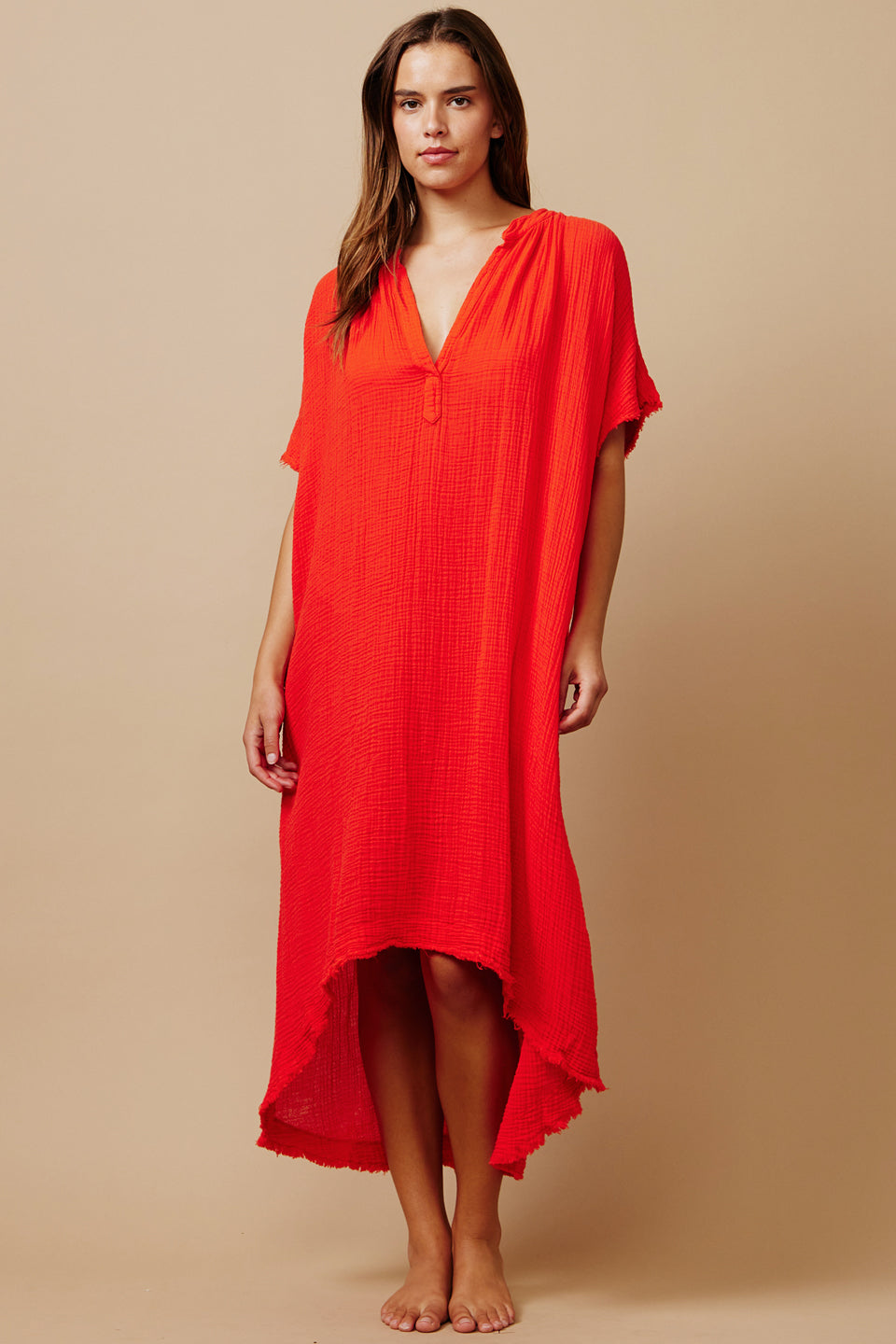 TUNISIA short sleeve caftan in lightweight gauze - dahlia TUNISIA short sleeve caftan in lightweight gauze - dahlia