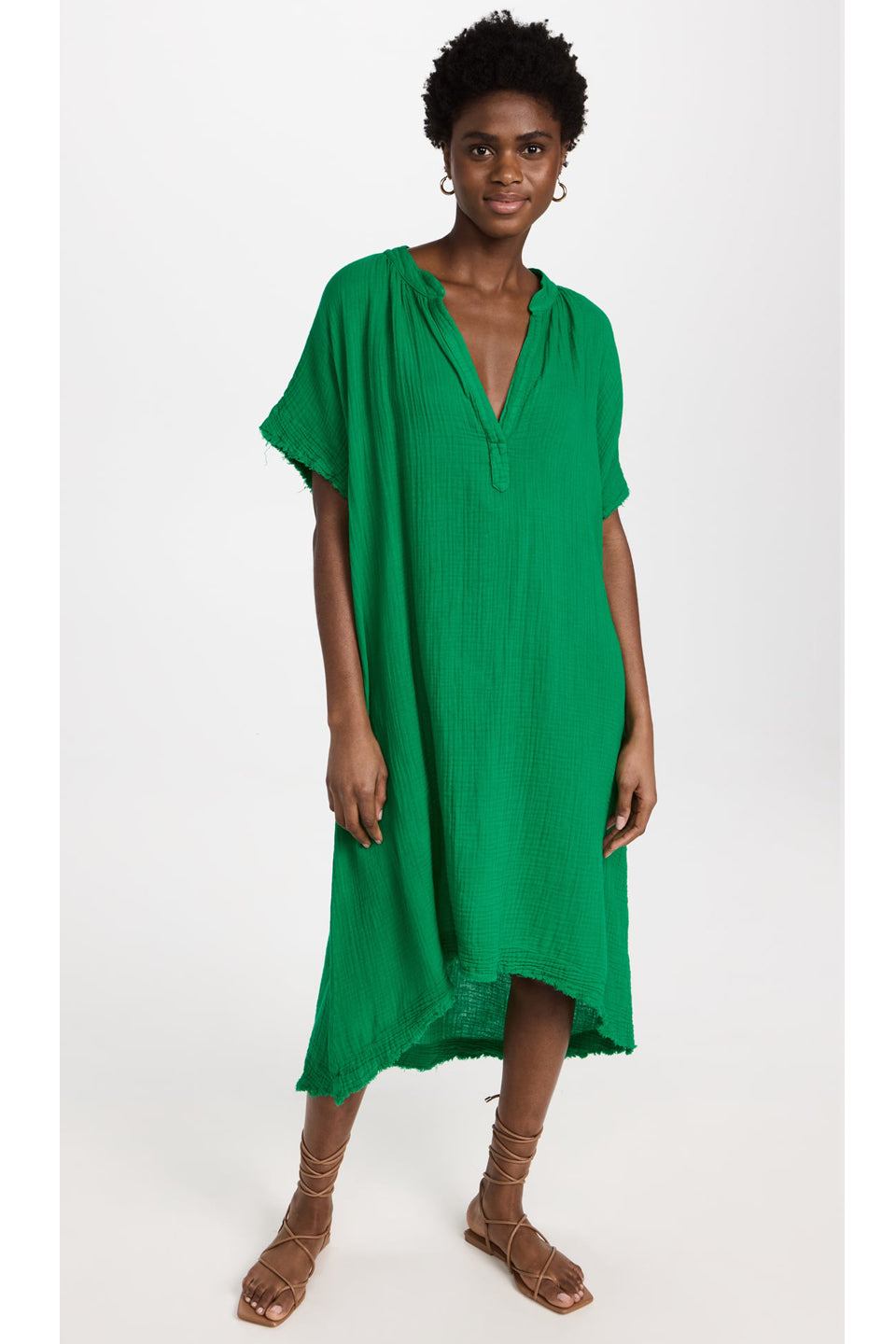 TUNISIA short sleeve caftan in lightweight gauze - kelly TUNISIA short sleeve caftan in lightweight gauze - kelly