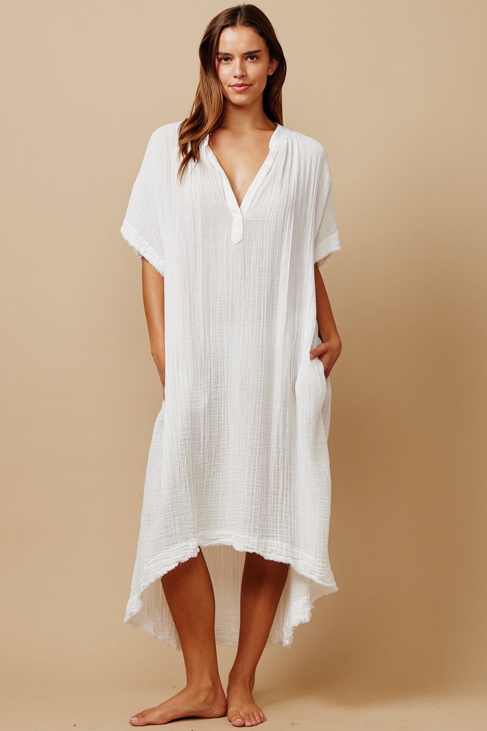 short sleeve caftan dress TUNISIA short sleeve caftan in lightweight gauze
