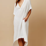TUNISIA short sleeve caftan in lightweight gauze - white