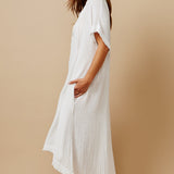 TUNISIA short sleeve caftan in lightweight gauze - white