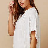TUNISIA short sleeve caftan in lightweight gauze - white