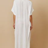 TUNISIA short sleeve caftan in lightweight gauze - white