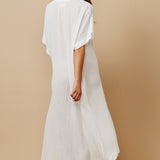 TUNISIA short sleeve caftan in lightweight gauze - white