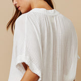 TUNISIA short sleeve caftan in lightweight gauze - white