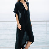 TUNISIA short sleeve caftan in lightweight gauze - black