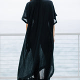 TUNISIA short sleeve caftan in lightweight gauze - black