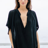 TUNISIA short sleeve caftan in lightweight gauze - black