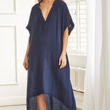 TUNISIA short sleeve caftan in lightweight gauze - pacific