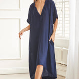TUNISIA short sleeve caftan in lightweight gauze - pacific