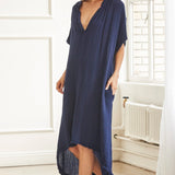 TUNISIA short sleeve caftan in lightweight gauze - pacific