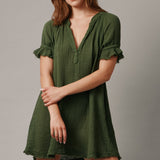 ANTIBES puff sleeve caftan in lightweight gauze - moss